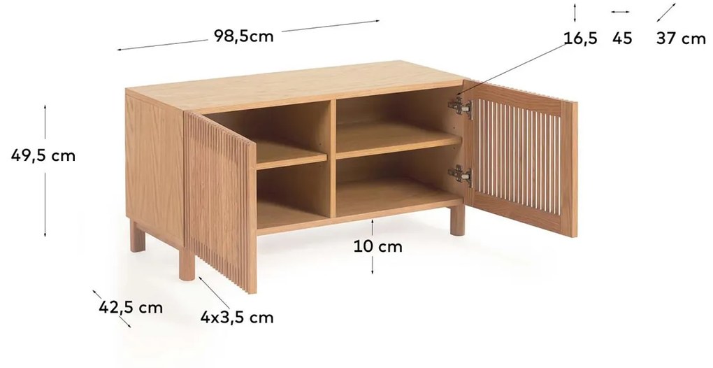 Kave Home Beyla Lage Schoenenkast Met Latjes Eiken - 98.5x42.5x49.5cm.