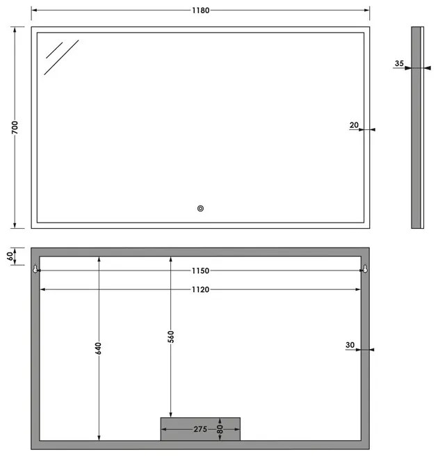 Brauer Jade rechthoekige spiegel met verlichting 120x70cm