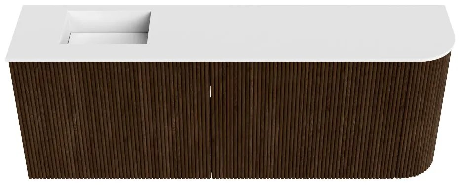 Mondiaz Joya 110cm toiletmeubel ronding rechts walnut met wastafel faye links 1 kraangat talc