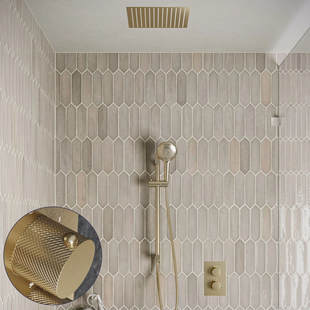 Saniclear Cube Curved inbouw regendouche met inbouw douchekop 30x30cm, glijstang en 2 standen handdouche geborsteld messing - mat goud