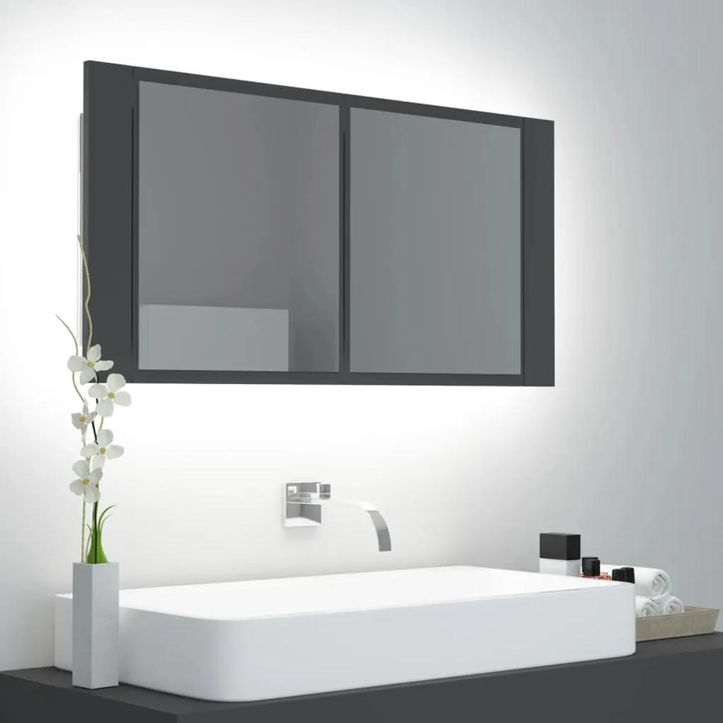 vidaXL Badkamerkast met spiegel en LED 90x12x45 cm grijs