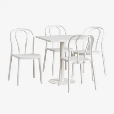 Set Van Vierkante Tuintafel 70x70 Cm En 4 Tuinstoelen Mizzi Glaciale Wit - Sklum