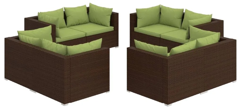 vidaXL 8-delige Loungeset met kussens poly rattan bruin