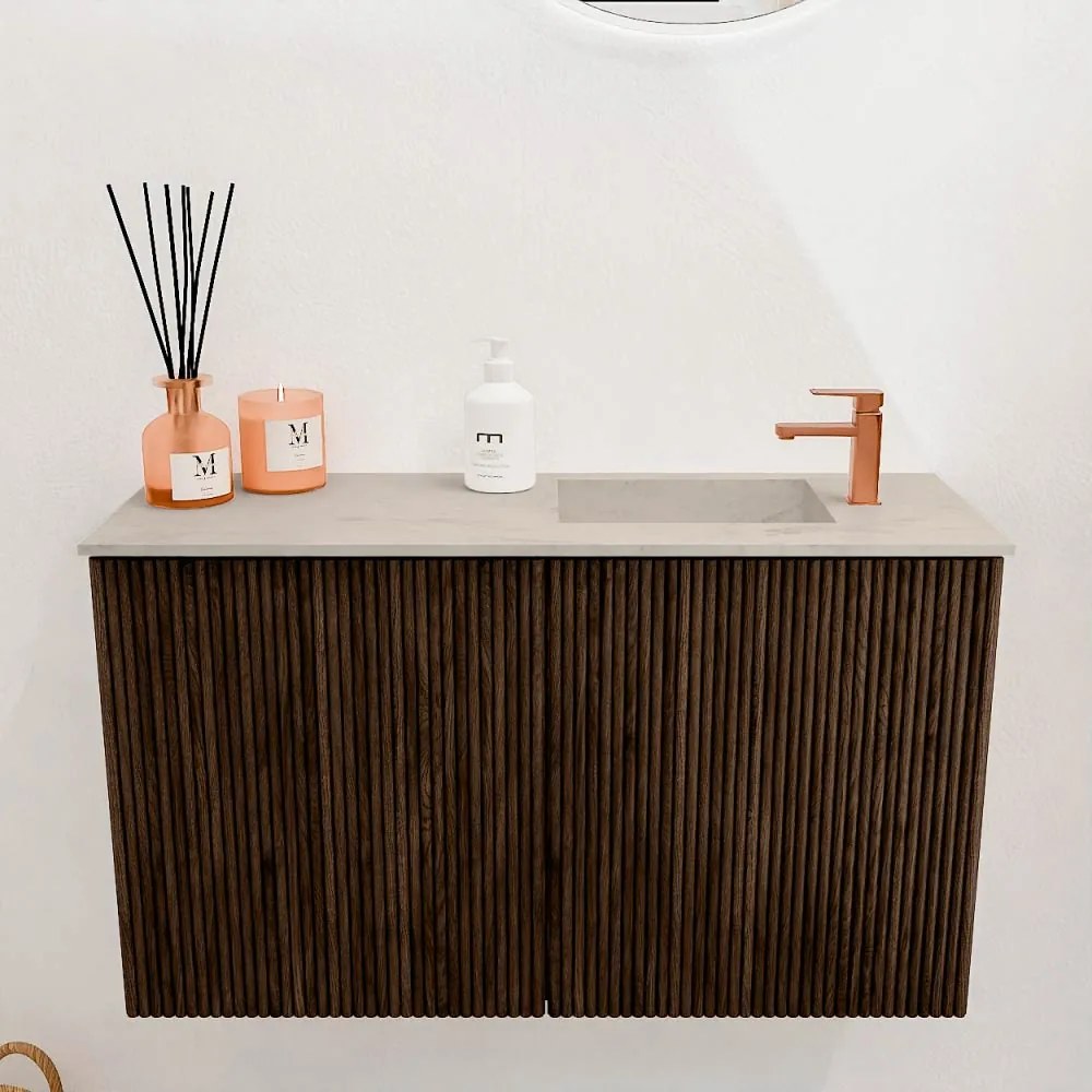 Mondiaz Joya DLux 70cm toiletmeubel walnut met wastafel faye rechts 1 kraangat opalo
