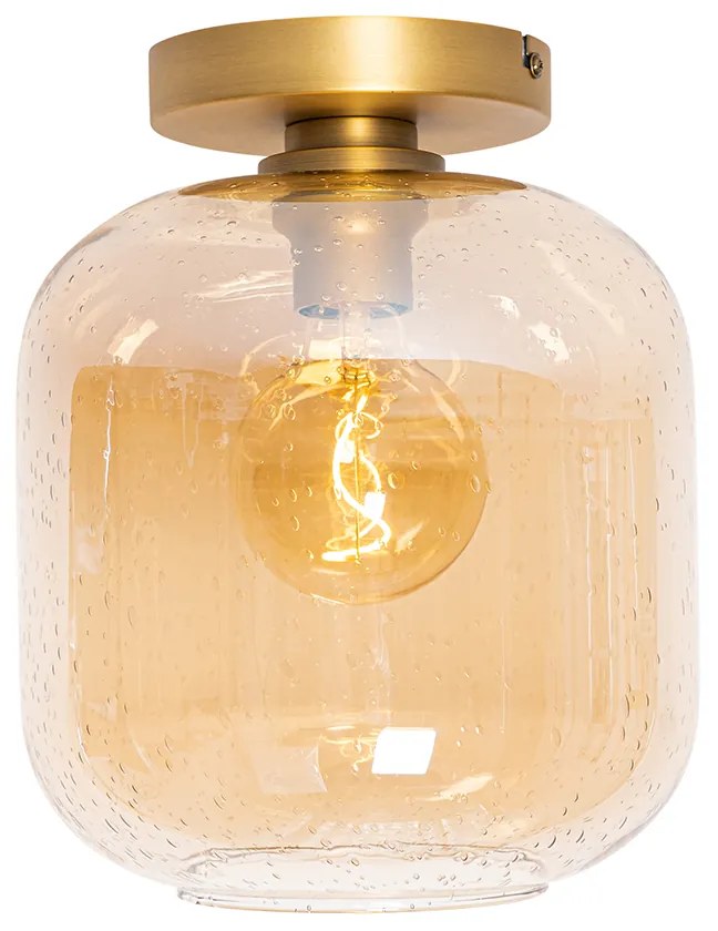 Design plafondlamp messing en amber glas - Zuzanna
