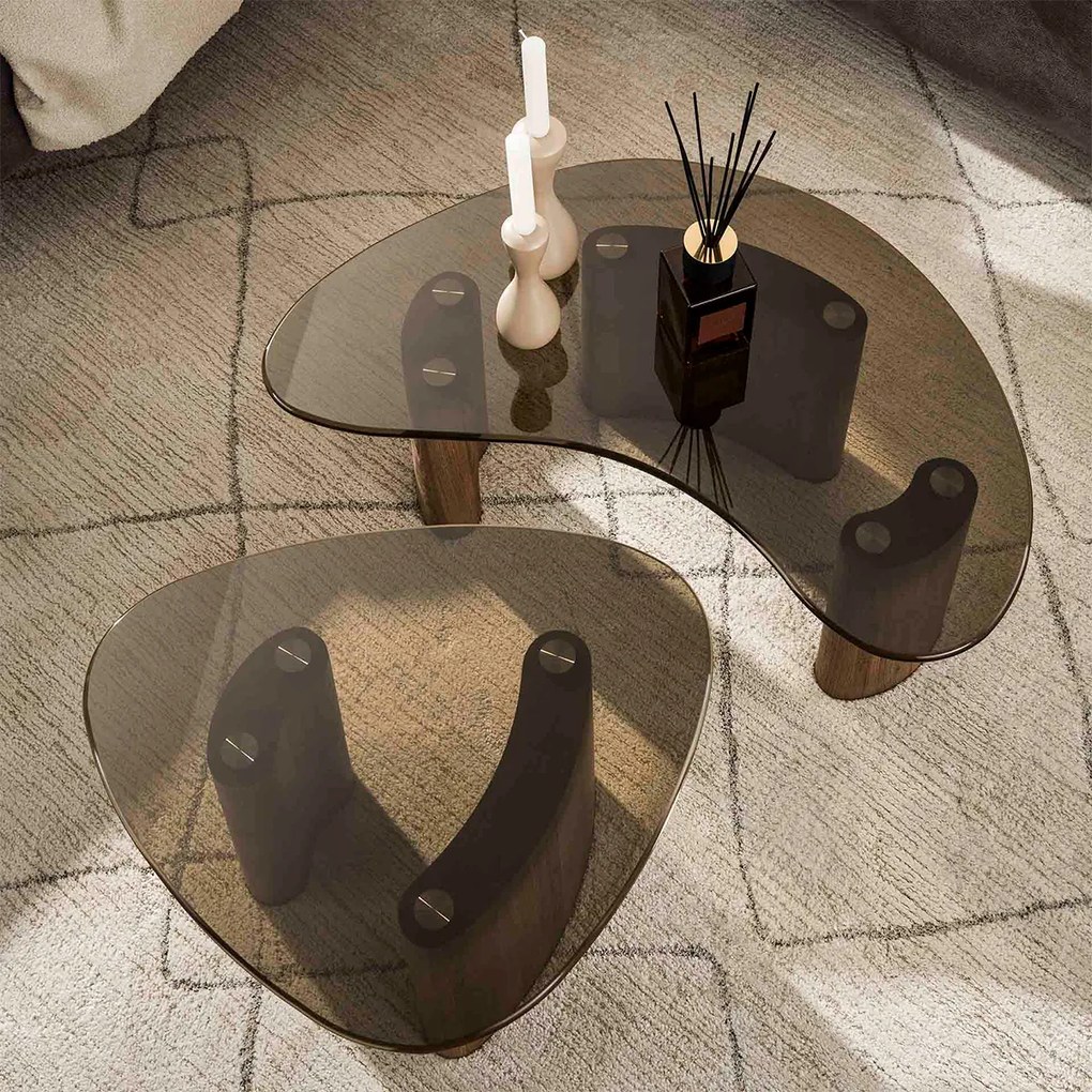 Organische Salontafelset Met Rookglas - 87 X 76cm.