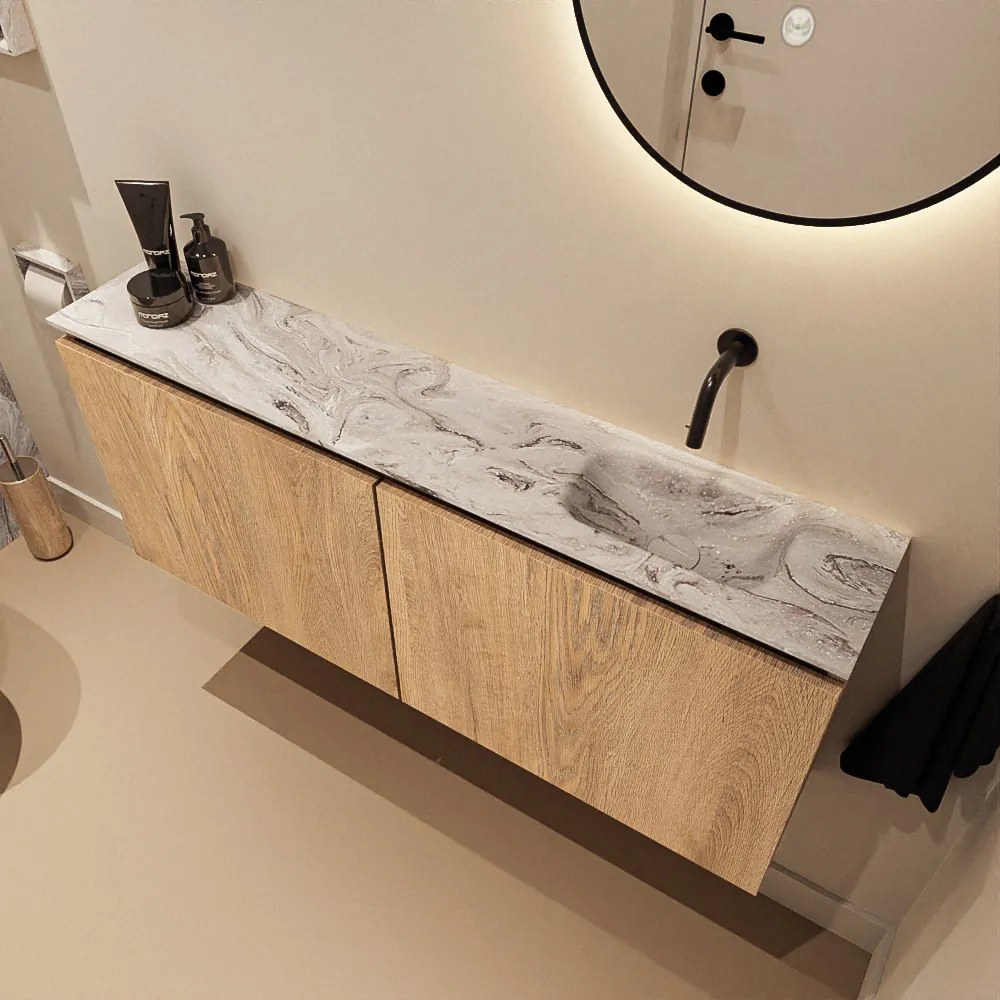 Mondiaz Ture DLux toiletmeubel 120cm washed oak met wastafel glace rechts zonder kraangat