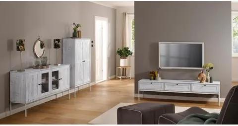 Home Affaire tv-meubel »Freya«, met 3 kleppen, metalen handgrepen, van massief hout, breedte 175 cm