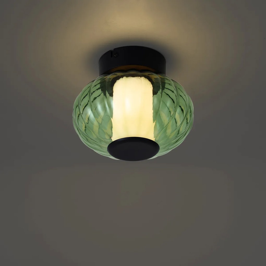 Design plafondlamp zwart 18cm met groen glas incl. LED 3-staps dimbaar - Margherite