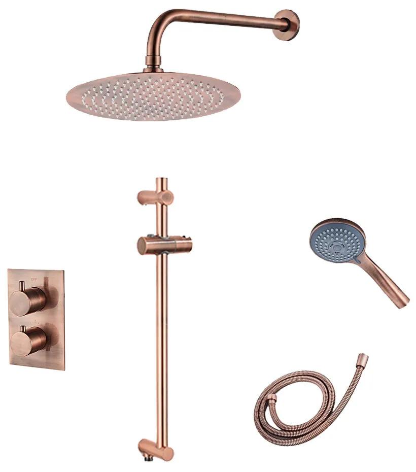 Saniclear Copper inbouwregendouche 20cm met wandarm, 3 standen handdouche en glijstang geborsteld koper