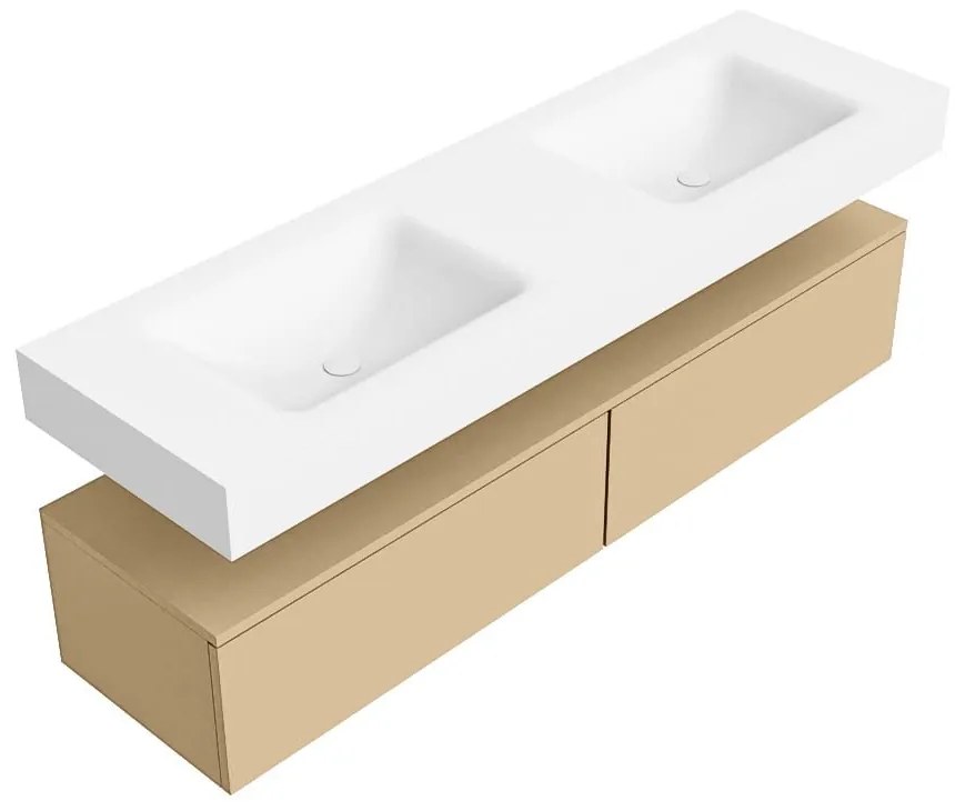 Zaro Alan badmeubel 160cm sand 2 lades met vrijhangende wastafel cloud dubbel zonder kraangat talc