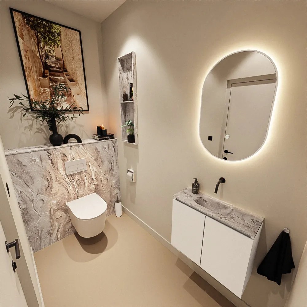 Mondiaz Ture DLux toiletmeubel 60cm talc met wastafel glace midden zonder kraangat