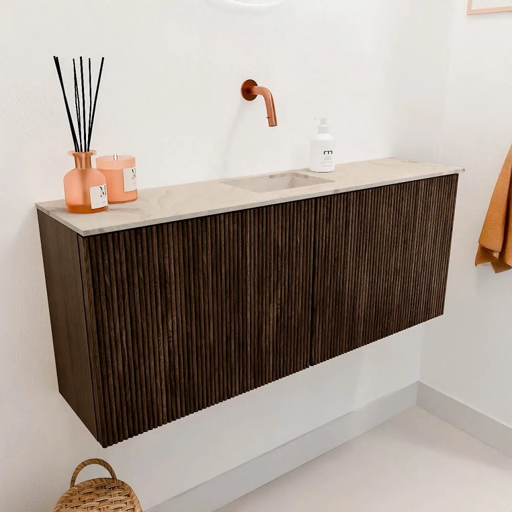 Mondiaz Joya DLux 100cm toiletmeubel walnut met wastafel faye midden zonder kraangat frappe