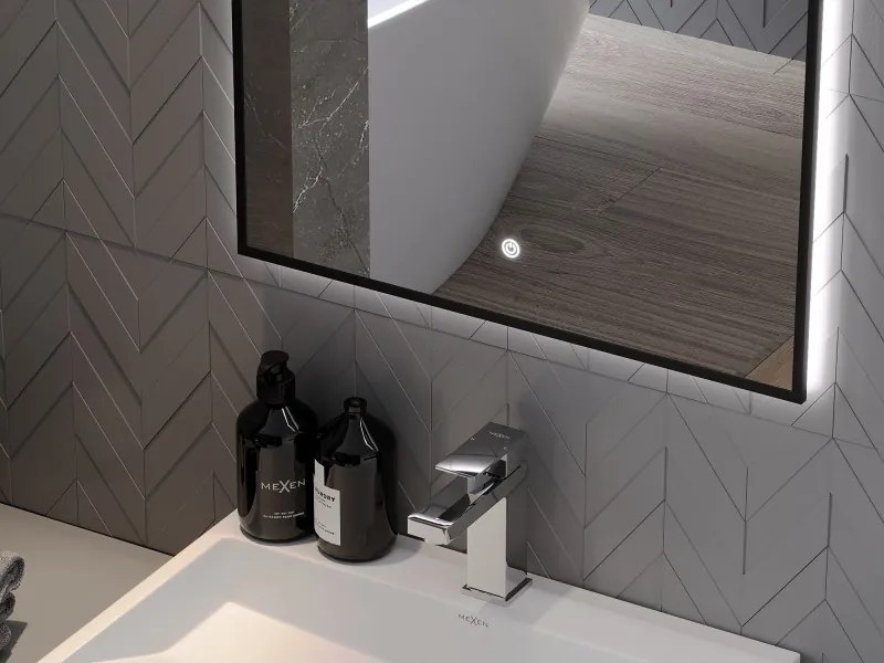 Mexen Erma verlicht badkamer spiegel 60 x 80 cm, LED 6000K, anti-condens, zwarte lijst - 9814-060-080-611-70
