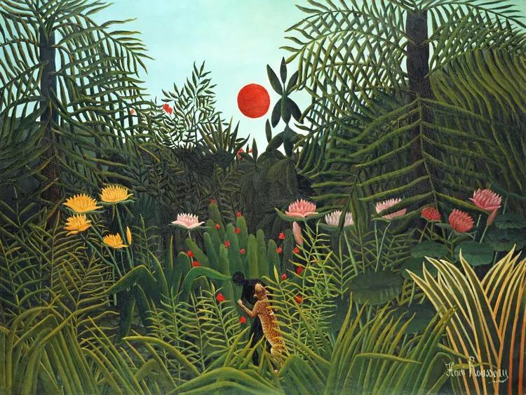 Kunstreproductie Setting Sun in the Virgin Forest (Tropical Rainforest Landscape) - Henri Rousseau