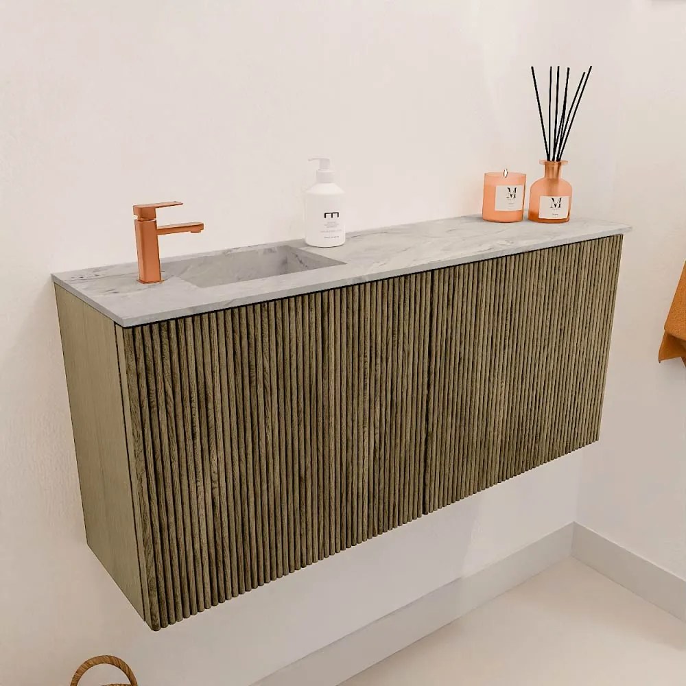 Mondiaz Joya DLux 90cm toiletmeubel dusk met wastafel faye links 1 kraangat glace