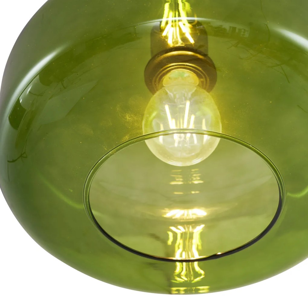 Retro hanglamp zwart met groen glas - Bizle