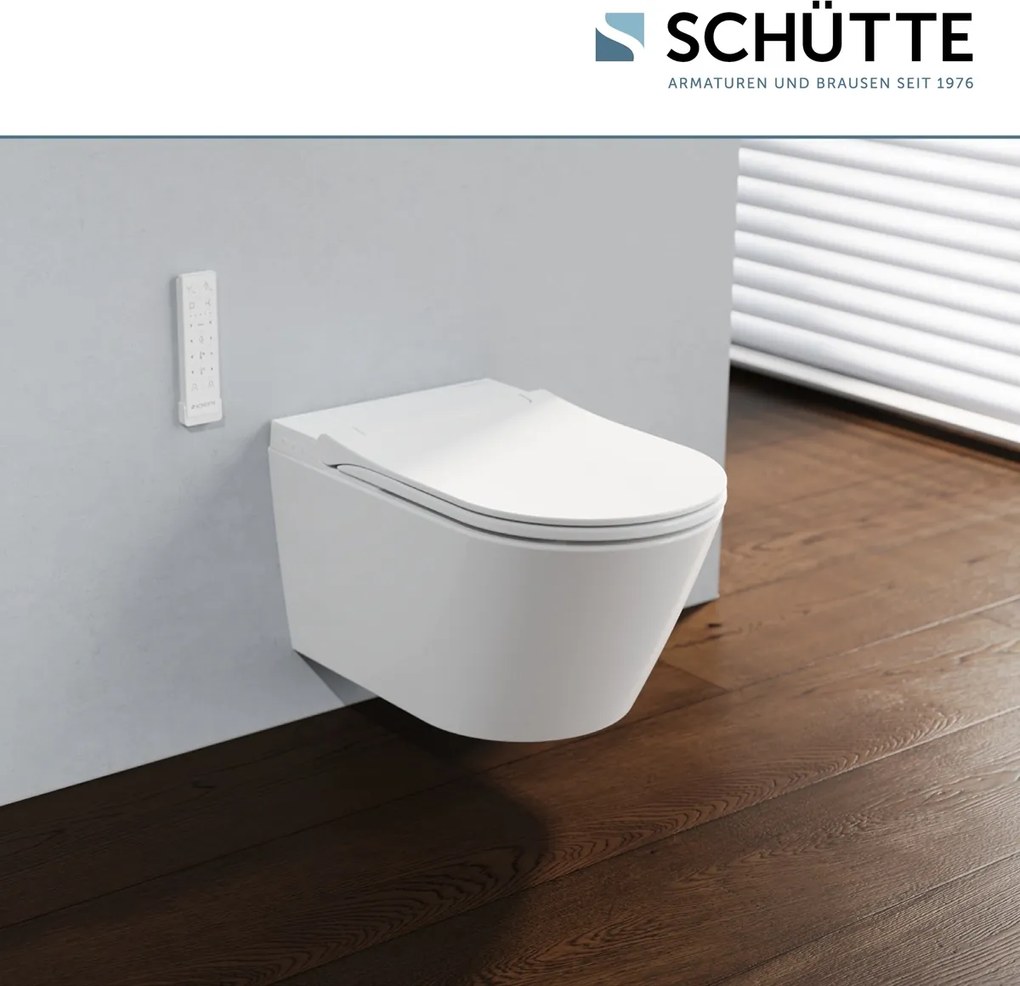 Schutte Cesari Premium randloze douche wc met Slim toiletzitting wit glans