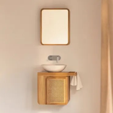 Georgy Teakhouten Wandmeubelset Voor In De Badkamer Teakhout & Rond Cement Wit Ø40 Cm Zavion & Rechthoekig Met Opbergruimte Hout 45x60 Cm Ian - Sklum