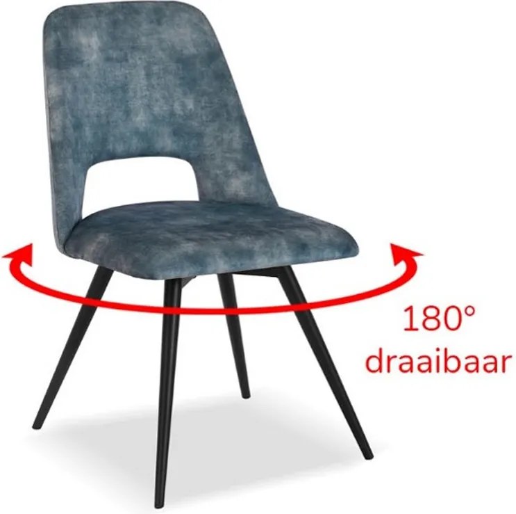 Eetkamerstoel - Malmo - Draaibaar - stof Velours Adore Niagara blauw