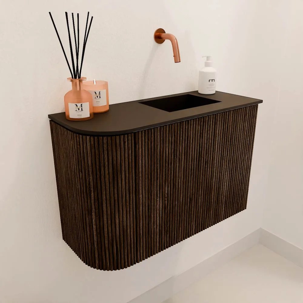 Mondiaz Joya 60cm toiletmeubel ronding links walnut met wastafel faye rechts zonder kraangat urban