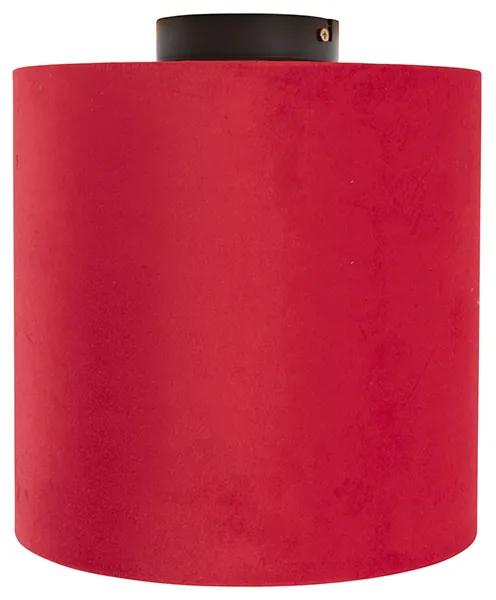 Stoffen Plafondlamp met velours kap rood met goud 25 cm - Combi zwart Klassiek / Antiek E27 rond Binnenverlichting Lamp