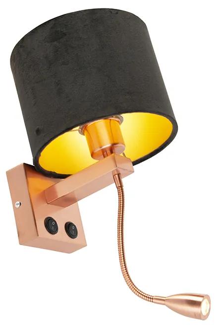 LED Moderne wandlamp koper met kap velours zwart - Brescia Modern E27 rond Binnenverlichting Lamp