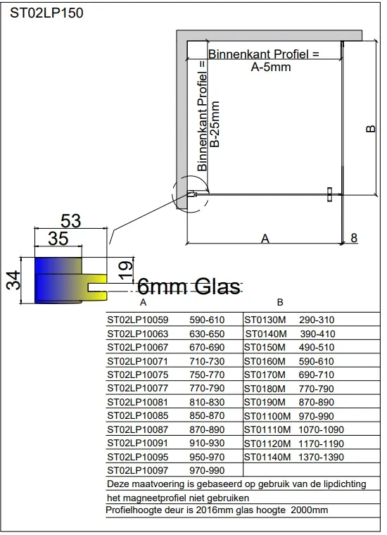 van Rijn ST02 hoekcabine 60x108cm met draaideur chroom
