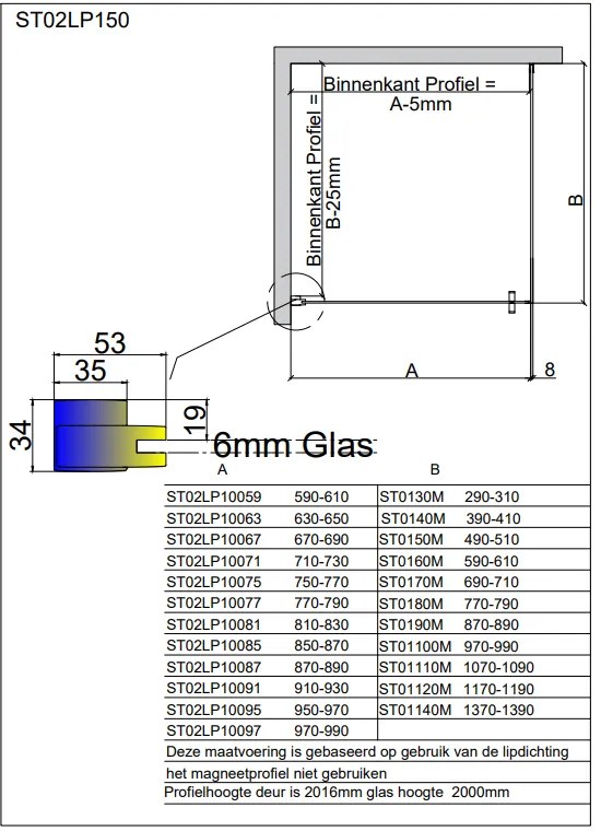 van Rijn ST02 hoekcabine 60x88cm met draaideur chroom
