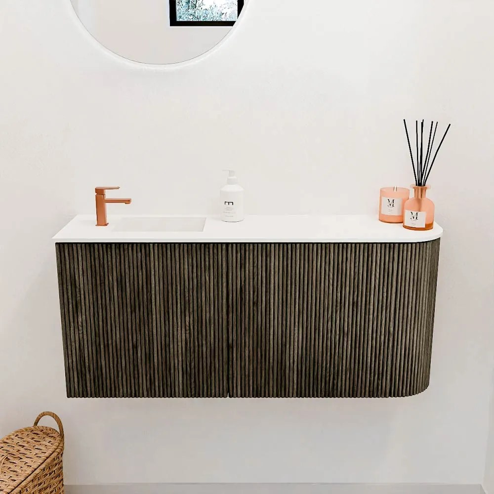 Mondiaz Joya 90cm toiletmeubel ronding rechts shadow met wastafel faye links 1 kraangat talc
