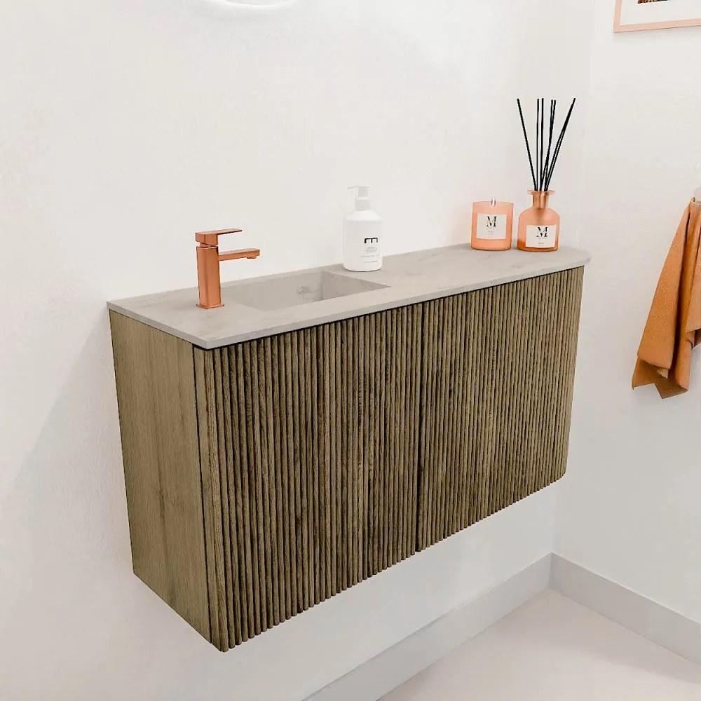 Mondiaz Joya DLux 80cm toiletmeubel ronding rechts dusk met wastafel faye links 1 kraangat opalo