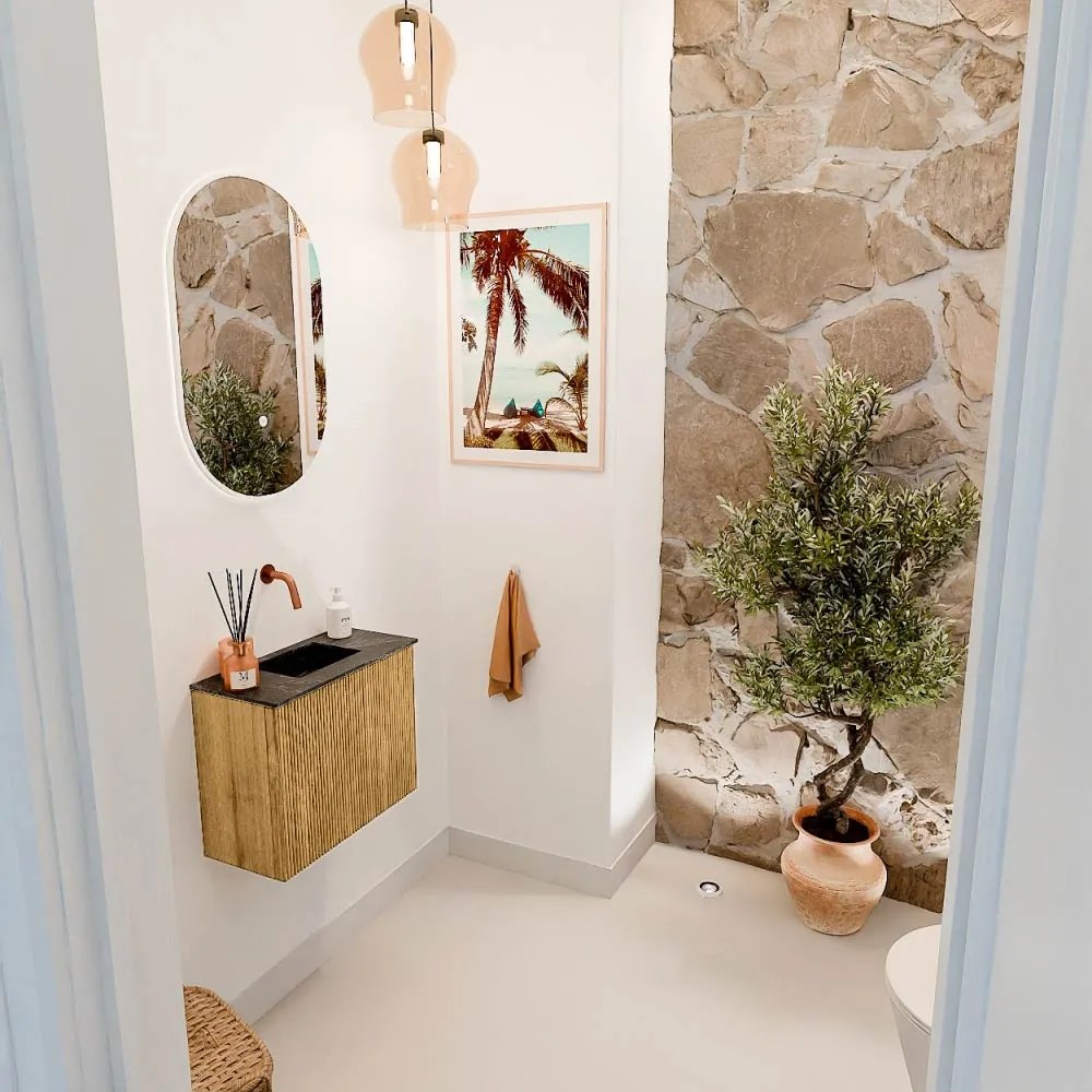 Mondiaz Joya DLux 50cm toiletmeubel oak met wastafel faye midden zonder kraangat lava