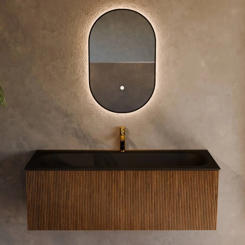 Mondiaz Kurve 120cm badmeubel dusk met 1 lade en wastafel big large midden 1 kraangat urban
