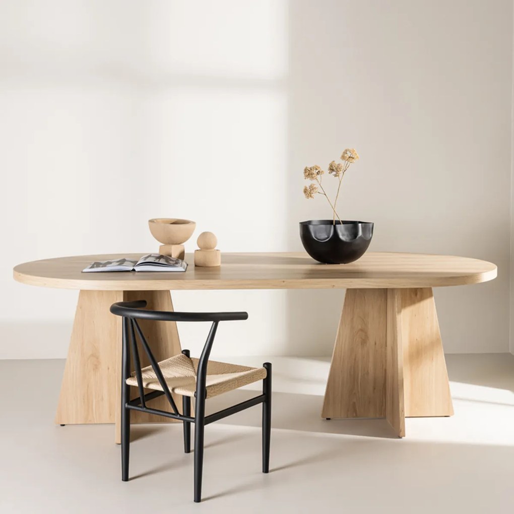 Ovale Eettafel Met Kruisvoet Naturel - 230 X 115cm.