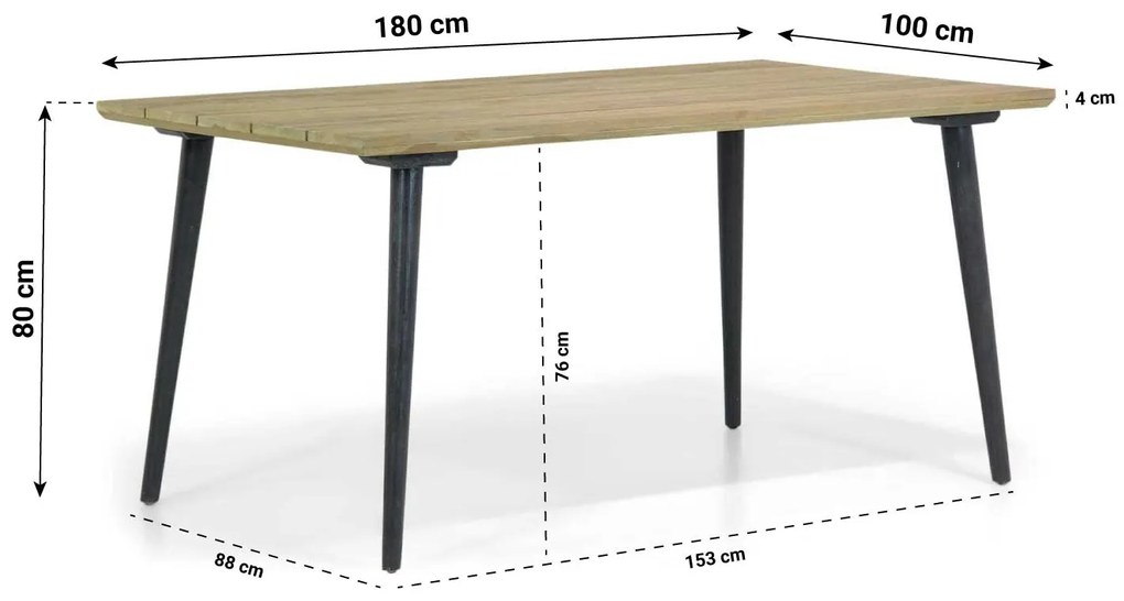 Dining Tuintafel rechthoekig 180 x 100 cm Teak Grijs Montana