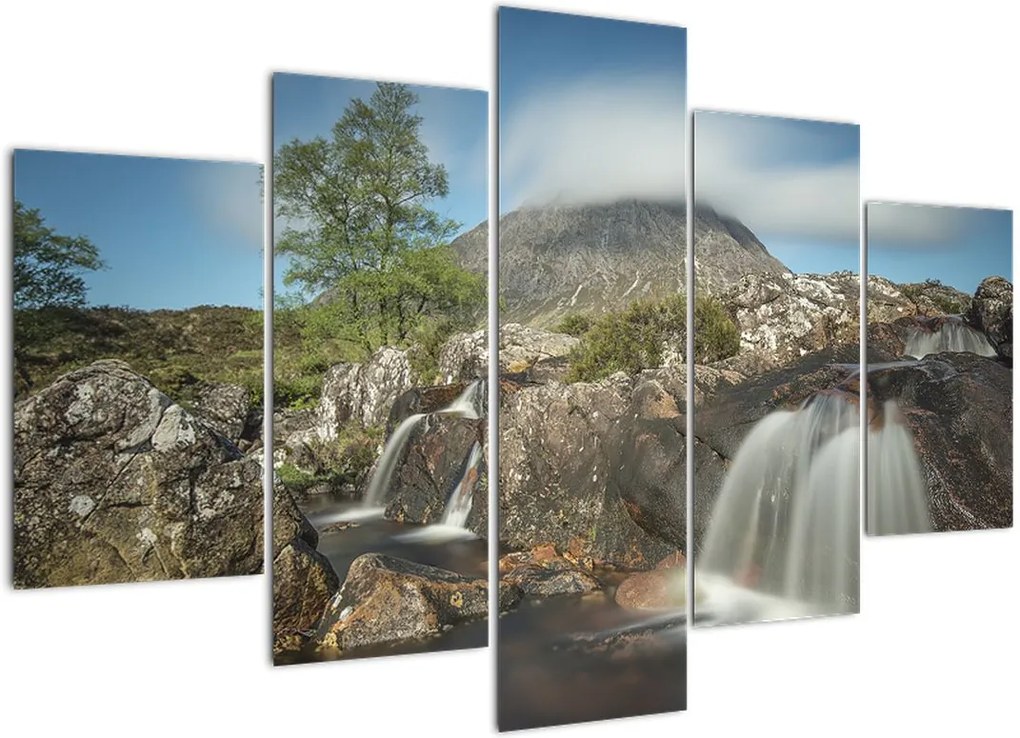 Schilderij - Berg en watervallen (150x105 cm), 40 andere afmetingen