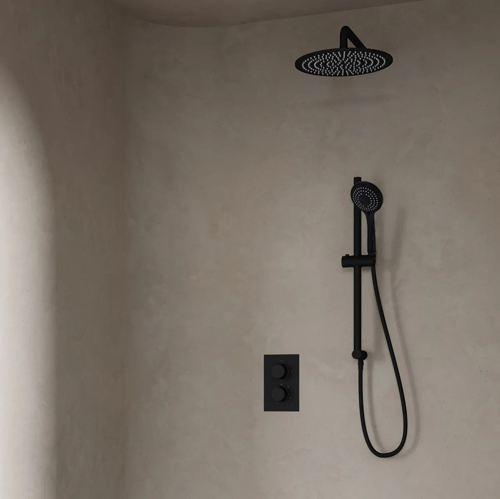 Saniclear Nero inbouwregendouche 30cm met wandarm, 3 standen handdouche en glijstang zwart mat
