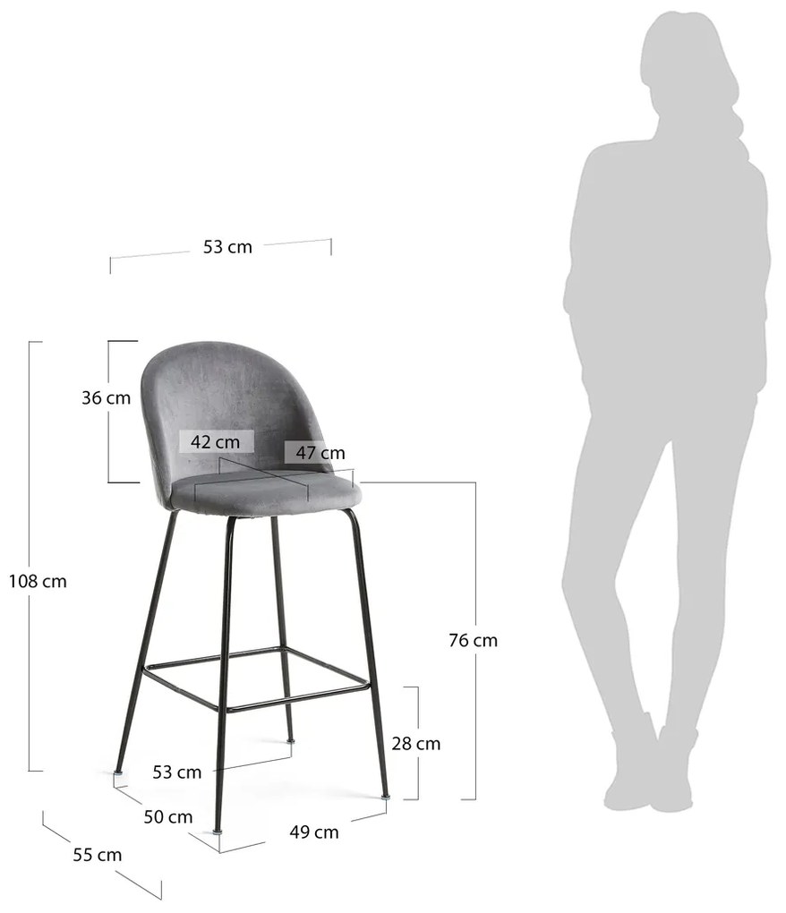 Kave Home Ivonne Fluwelen Design Barstoel Grijs