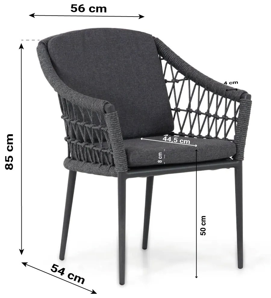 Tuinset Ronde Tuintafel 125 cm Rope Grijs 4 personen Coco Dalice/Matale