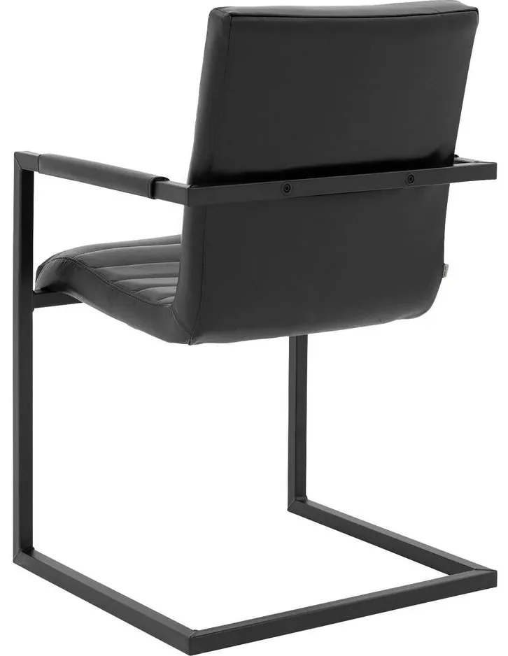 Goossens Eetkamerstoel Sturdy Leer zwart leer met armleuning, urban industrieel