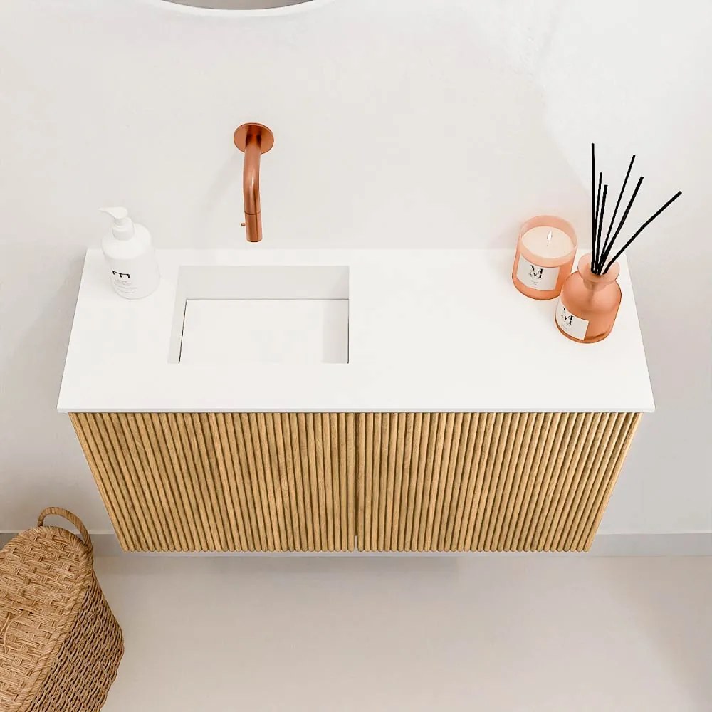 Mondiaz Joya 70cm toiletmeubel oak met wastafel faye links zonder kraangat talc