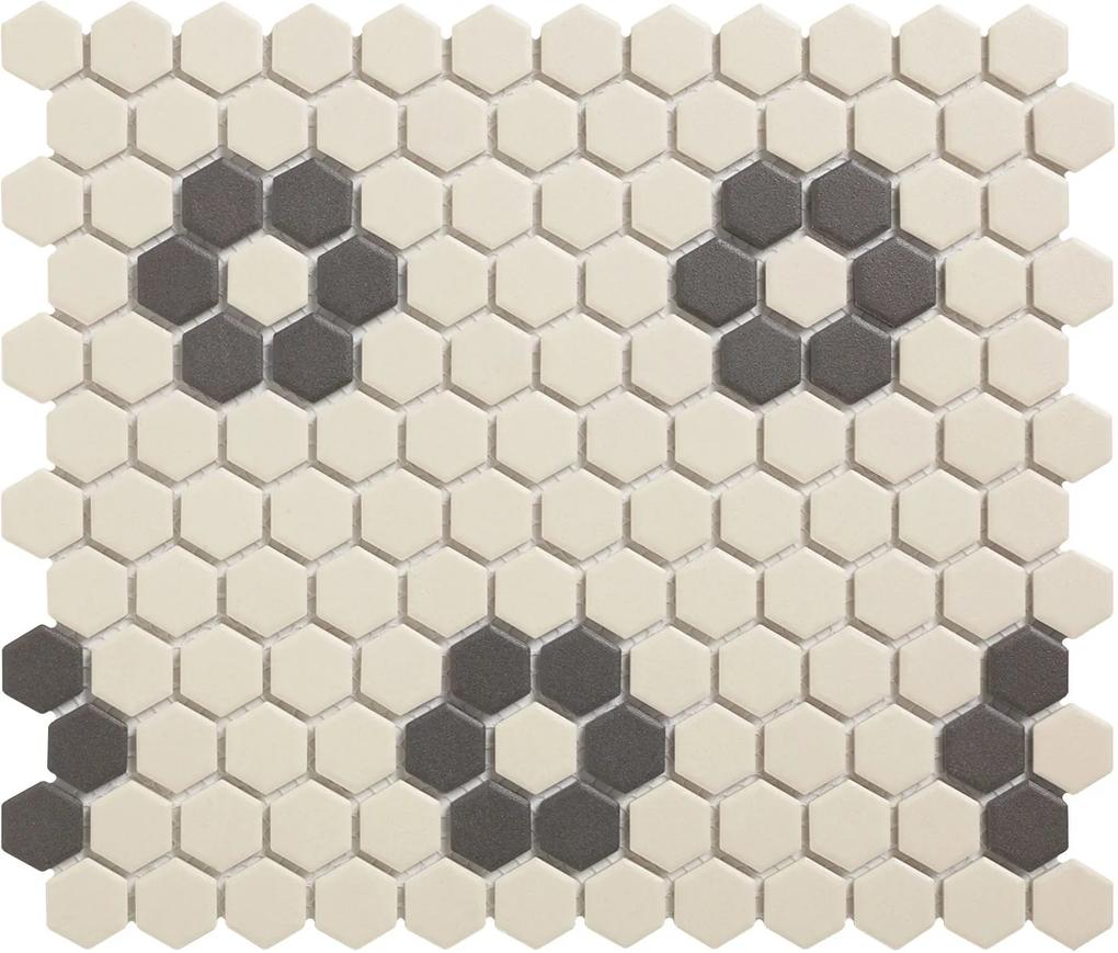 Mozaiek London Hexagon Bloem Wit/Zwart 2,3x2,6