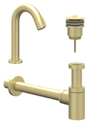 IVY Fonteinset - opbouw - gebogen - model S - always open plug - Geborsteld mat goud PVD 6901424
