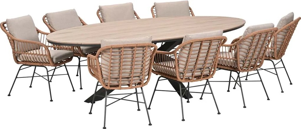 Garden Impressions Lucas tuinset bruin 9-delig - Tulli tuintafel ovaal 280x140 cm