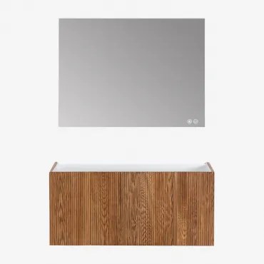 Fiore Houten Badkamermeubelset Met Geïntegreerde Wastafel Donker Hout & Rectangular Led And Antifog (120x90 Cm) Sivren & Sin Grifo - Sklum