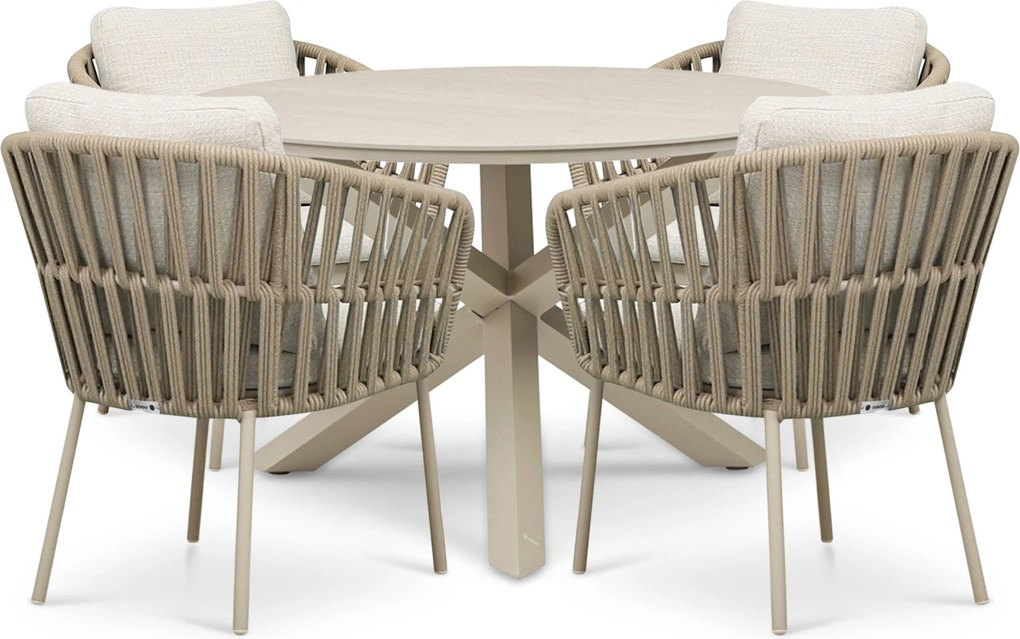 Tuinset 4 personen 120 cm Rope Zand/Beige Coco Elara/Xento