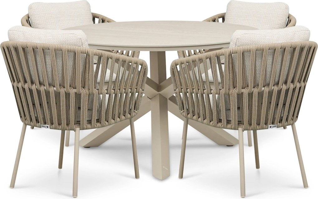 Tuinset Ronde Tuintafel 4 personen 120 cm Rope Zand/Beige Coco Elara/Xento