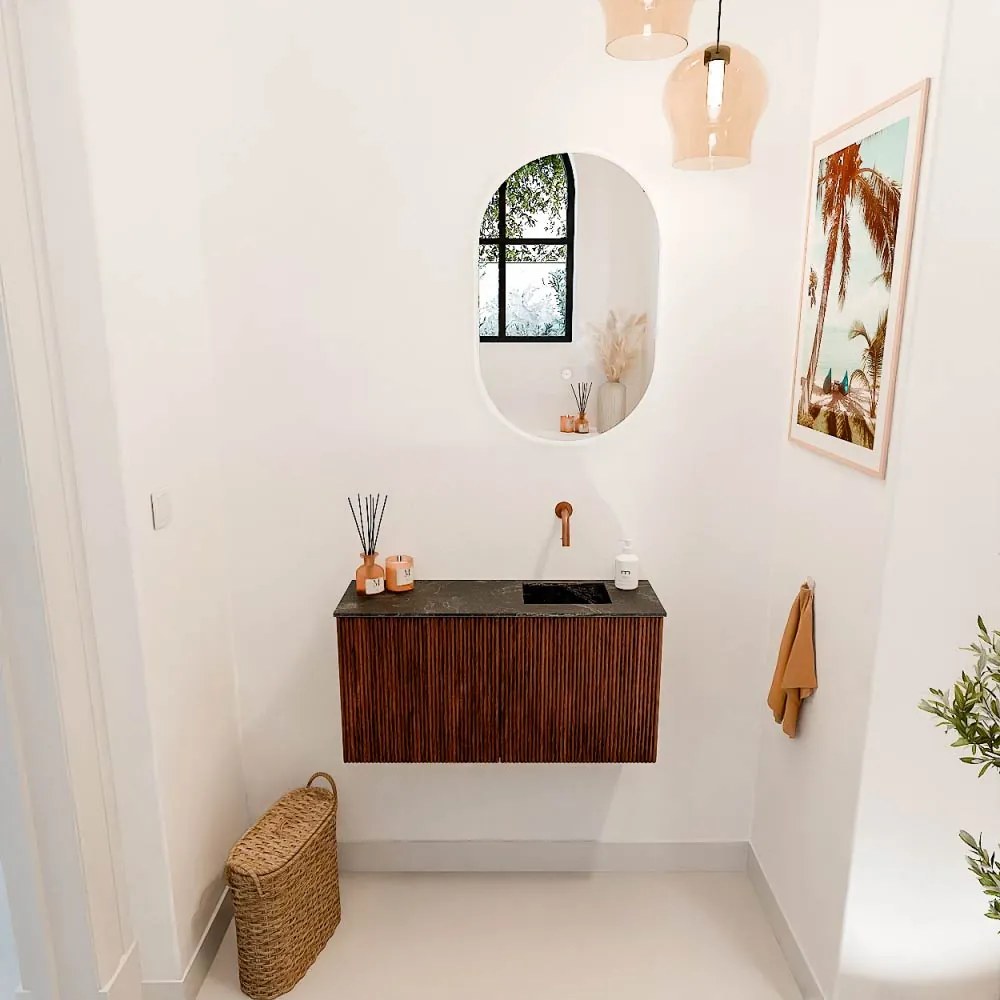 Mondiaz Joya DLux 80cm toiletmeubel ruby met wastafel faye rechts zonder kraangat lava
