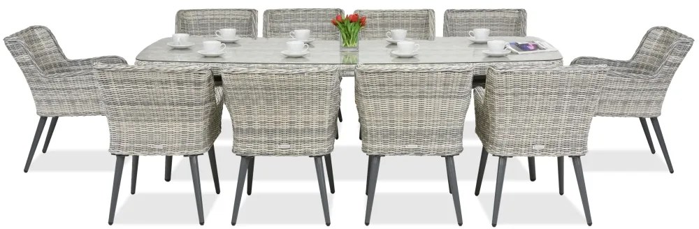 Exclusieve eetset met grote tafel Cordoba voor 10 personen Garden Point wit