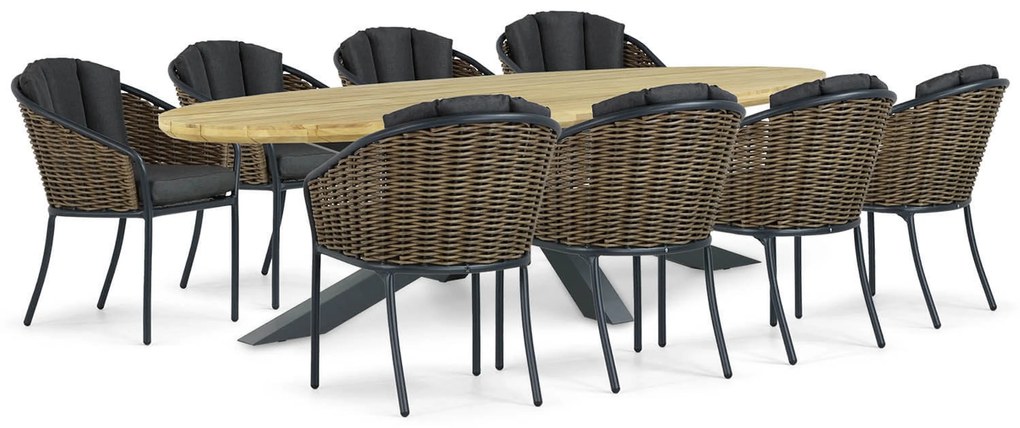 Tuinset 8 personen 280 cm Aluminium/wicker Grijs Santika Furniture Santika Tika